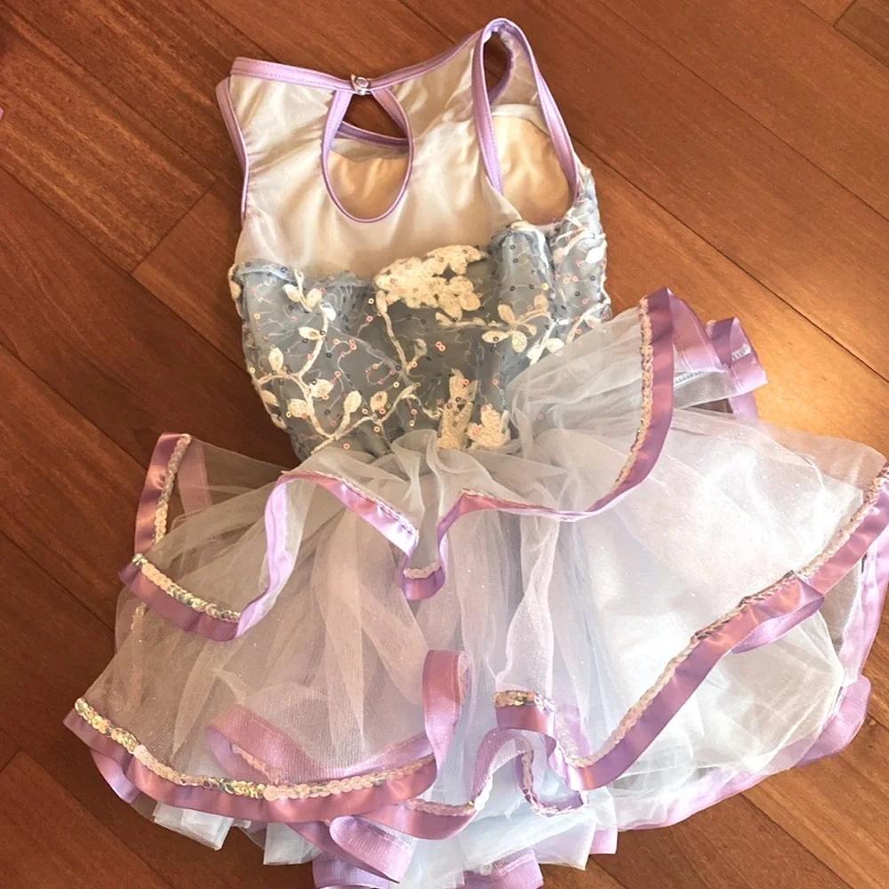 Girls Weissman EUC Blue & Purple Ballerina Costume w/Purple Hairbow - Sz XSC